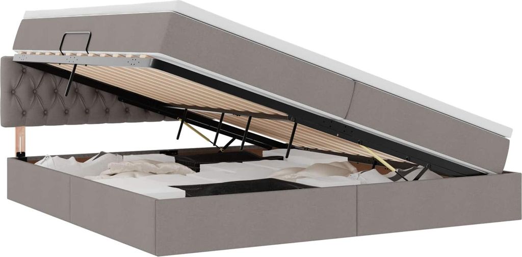 vidaXL Bett mit Stauraum und LED mit Matratze Taupe 200 x 200 cm Stoff