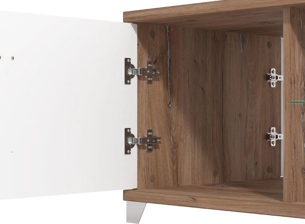 Table basse Treiso pour salon moderne, noyer brun avec triples rangements