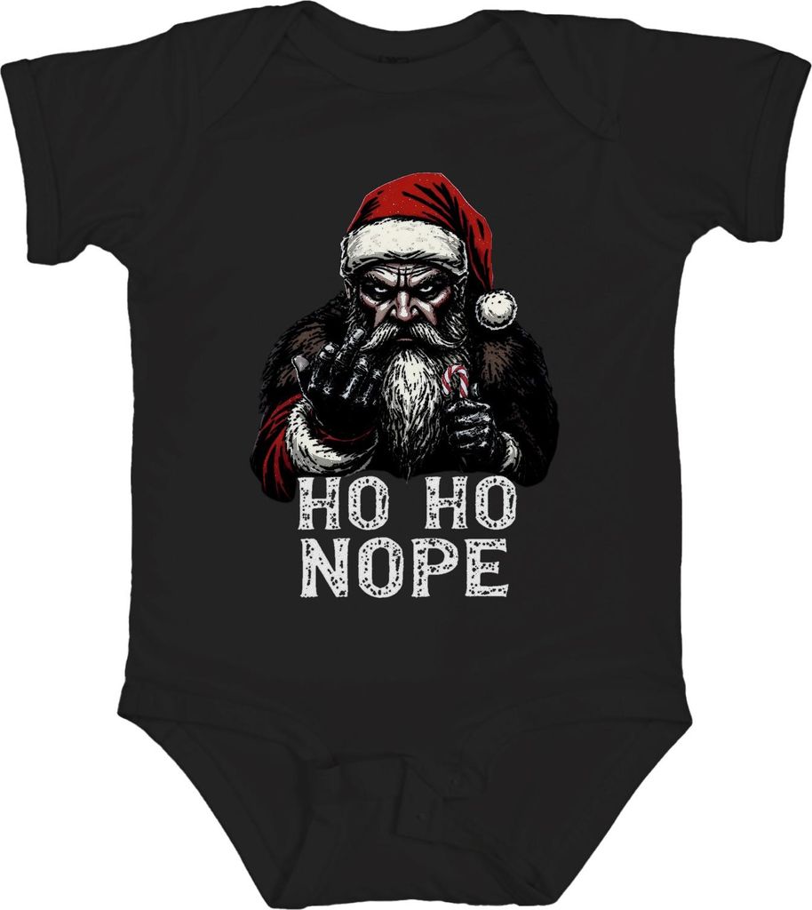 HO HO NOPE böser Weihnachtsmann Mittelfinger Zuckerstange Unisex Baby Body, Schwarz, 12/18