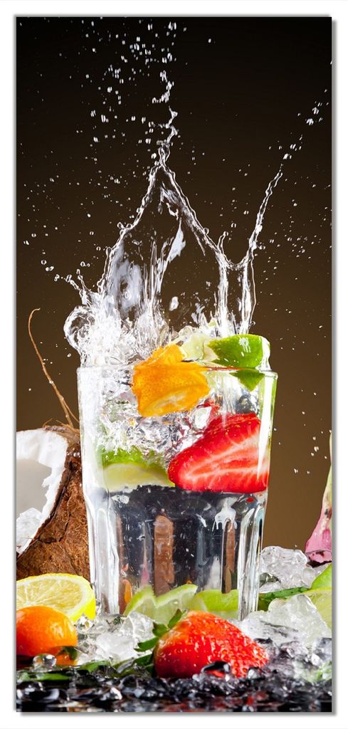 Wallario selbstklebende Türtapete 93 x 205 cm - Tropische Früchte in einem erfrischenden Drink - Abwischbar, rückstandsfrei zu entfernen