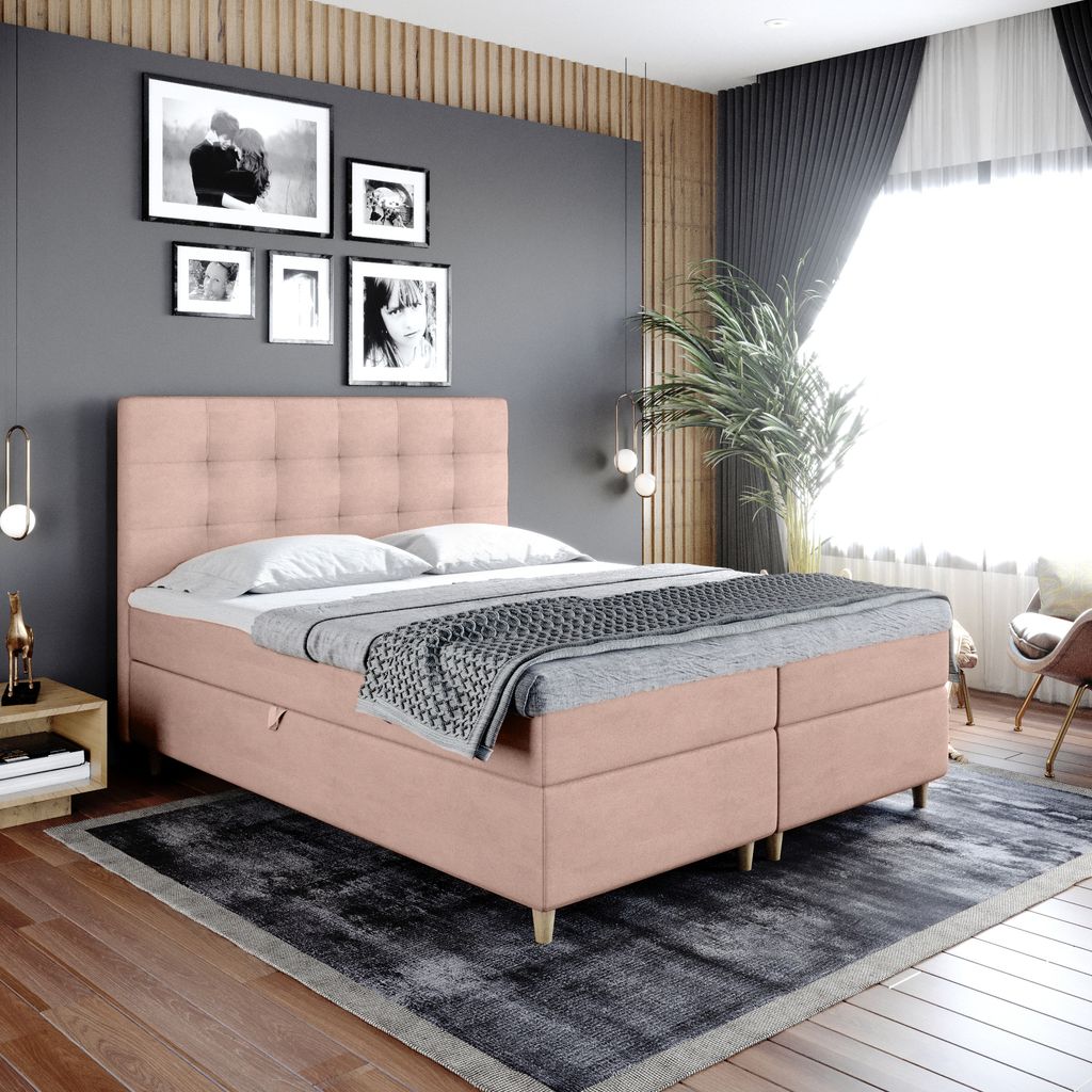 Boxspringbett Doppelbett DANTE 180x200cm Bett mit Bonellmatratze, mit Bettkasten f r Bettw sche und Topper. EIN Bett mit einem klassischen, kontu...