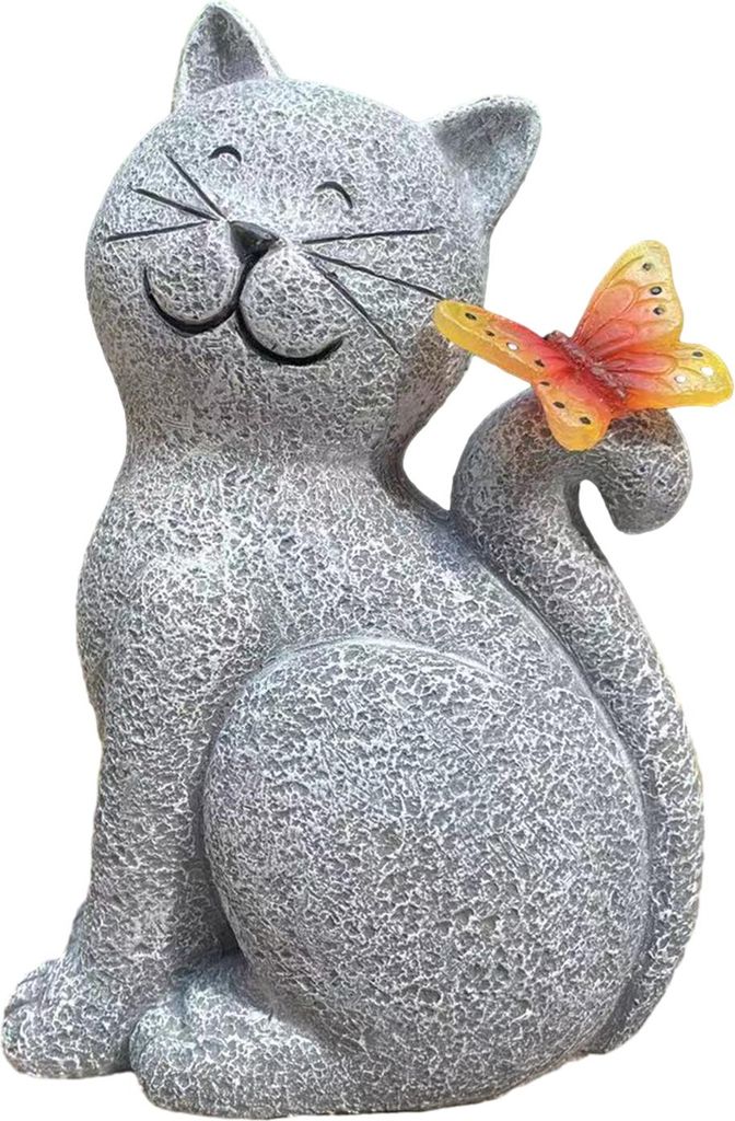 Katzenstatue mit Solarleuchte, wasserdicht, Gartenkätzchen-Skulptur, beleuchtete Kätzchenstatue, Außenbeleuchtung für Terrasse und Garten