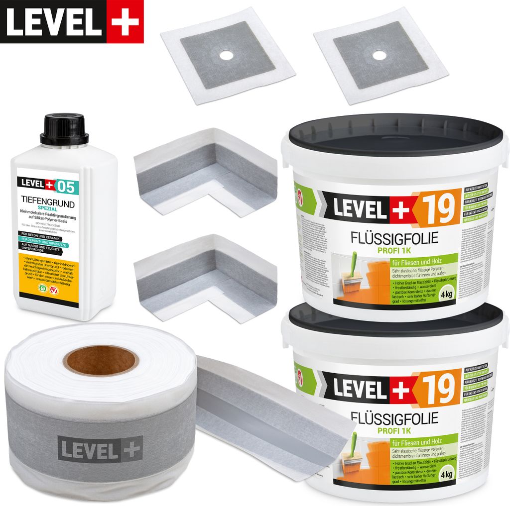 Dichtset Innen Außen Abdichtung-Set SET508 Flüssigfolie 8kg Auf Holz Fliesen OSB Wasserdicht Dichtband 120/70mm Ausdehnbar