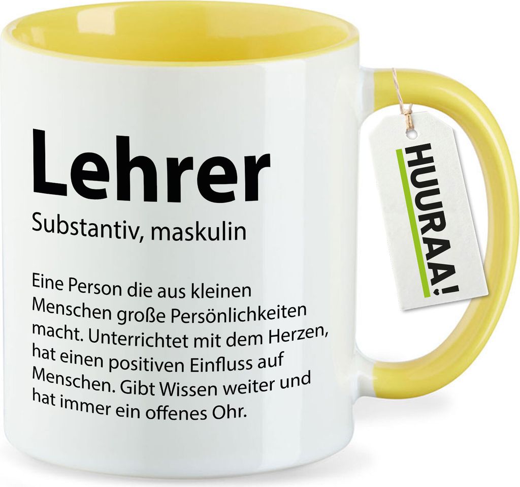 Huuraa Kaffeetasse Lehrer Definition 330ml Gelb Keramik Kaffeebecher Geschenkidee