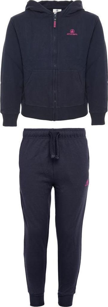 ATHL DPT. Mädchen gemütlicher Jogginganzug - Set aus Jogginghose und Kapuzenpullover mit Reißverschluß, Dunkelblau, Gr. 134 (8-9 Jahre)