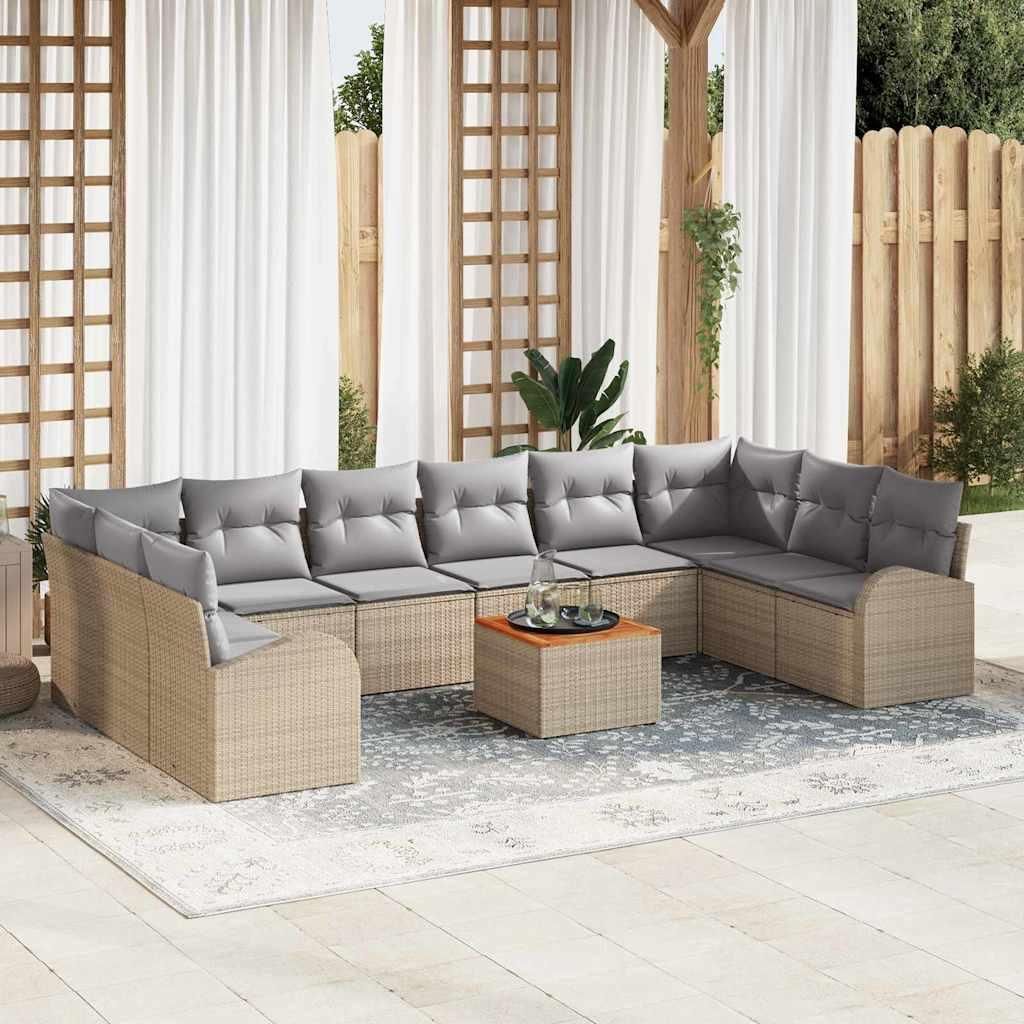 Maison Exclusive - Gartensofa-set 11 pcs Beige und Hellgrau Poly-Rattan
