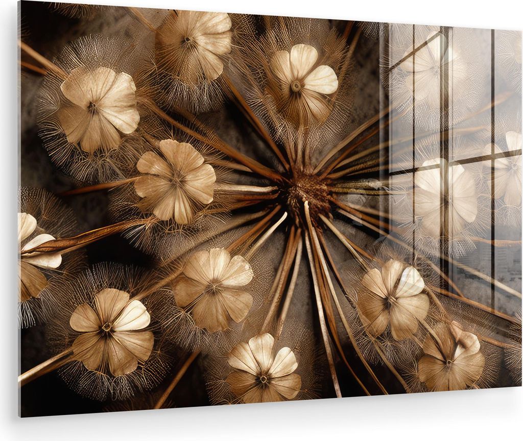 MuchoWow Glasbilder - Bilder auf Wandbild - Foto auf Glas Trockenblumen - Braun - Natur 120x80 cm Wanddekoration aus Glas - Acrylglasbild - Acrylbi...