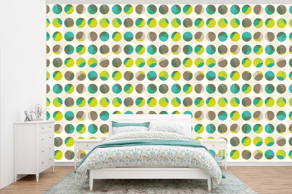 MuchoWow Fototapete für Wohnzimmer oder Schlafzimmer Wandtapete Vinyl Motivtapete Kreis - Grün - Muster - 345x220 cm - Wohnzimmertapete
