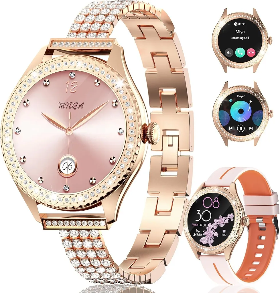 Smartwatch da donna Homailida, alla moda con cinturino in diamante e silicone, 123 modalità sportive, monitoraggio della salute, display HD, compatibile con Android e iOS