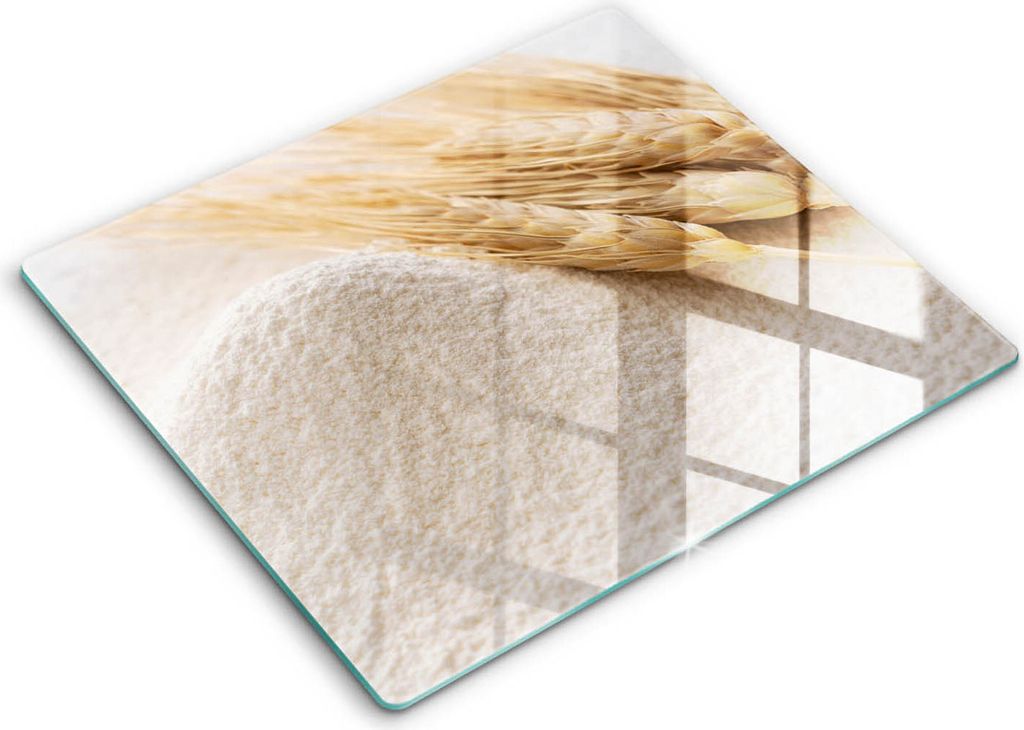 Glasschneideplatte - Herdabdeckplatte - 60x52 - Schneidebrett - Spritzschutz - Mehl und Ohren des Getreides