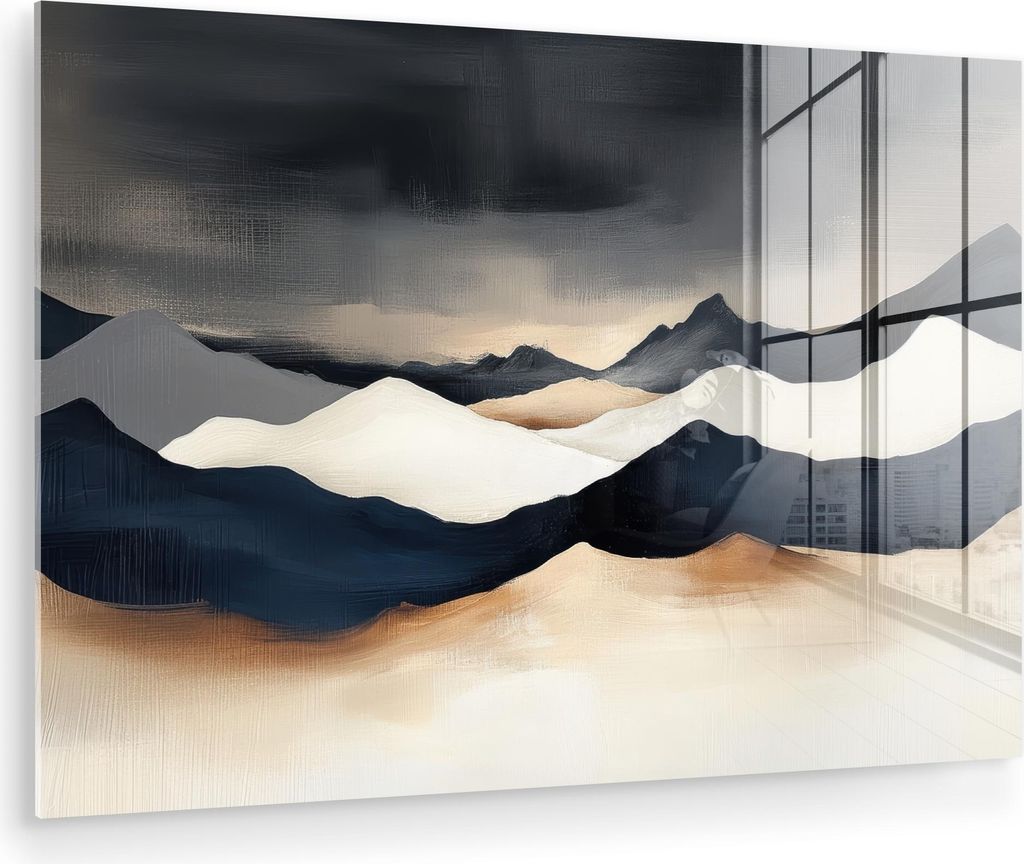 MuchoWow Glasbilder - Bilder auf Wandbild - Foto auf Glas Berge - Dunkelblau - Landschaft 120x80 cm Wanddekoration aus Glas - Acrylglasbild - Acryl...