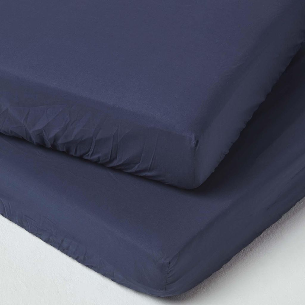 HOMESCAPES Spannbettlaken Kinderbett, dunkelblau, 100% Baumwolle Fadendichte 200, 2er Set, 70 x 140 cm