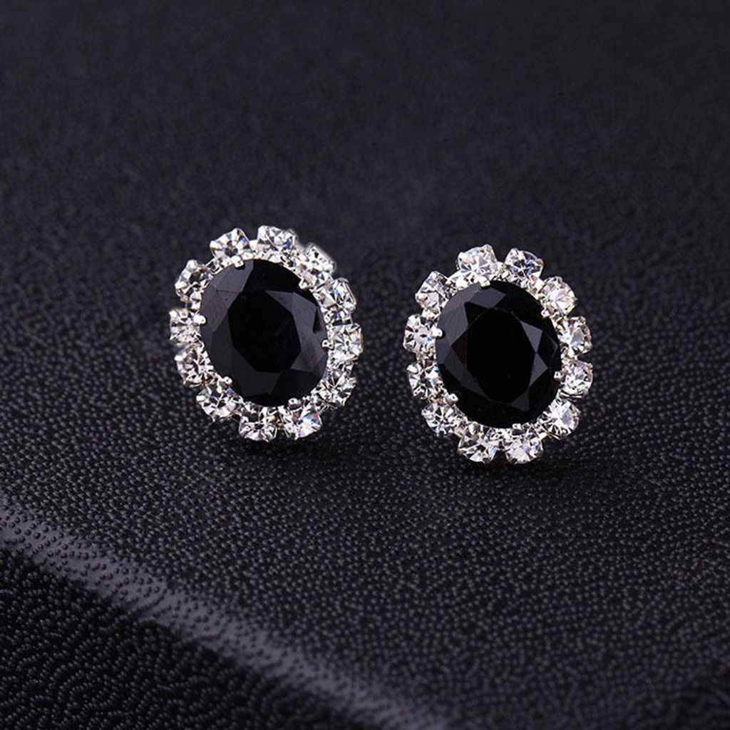 Mode Frauen Dame Elegante Strass Blume Ohr Stud Ohrringe Geschenk Schmuck-Schwarz