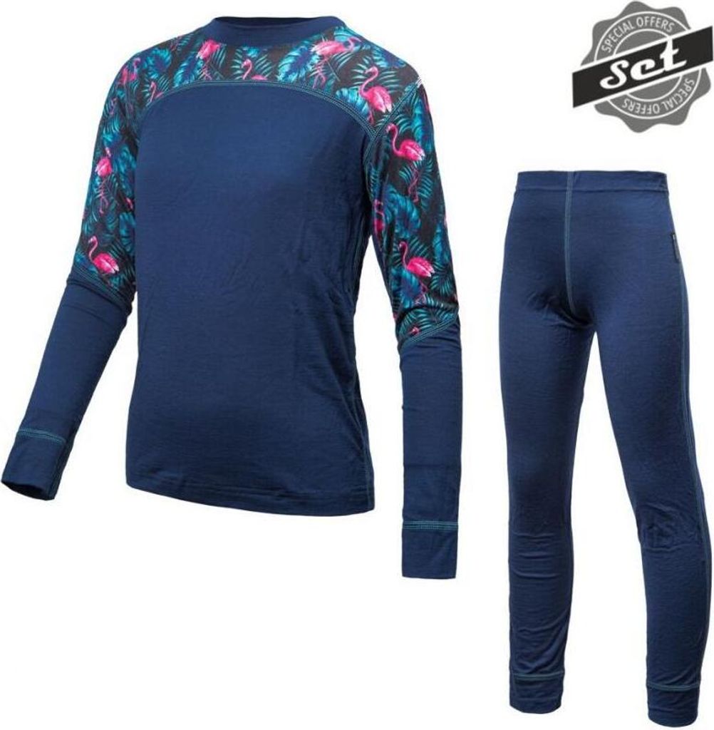 Set Sensor Merino Impress Kinder Shirt und Unterwäsche dunkelblau-blumig größe 150 22200034-06