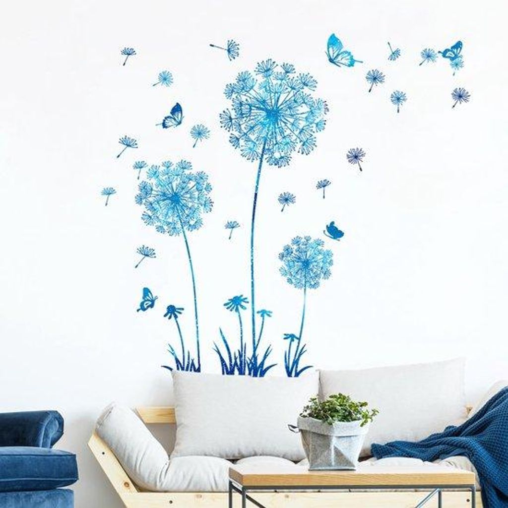 Blauwe Blumen Wandstickers für Wohnzimmer Schlafzimmer Büro Bank Hintergrund Zuhause Wanddekoration
