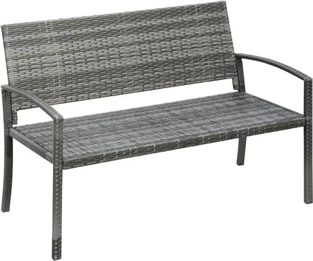 Banc de Jardin Design Rotin en Acier Gris - Banquette Extérieure 120cm