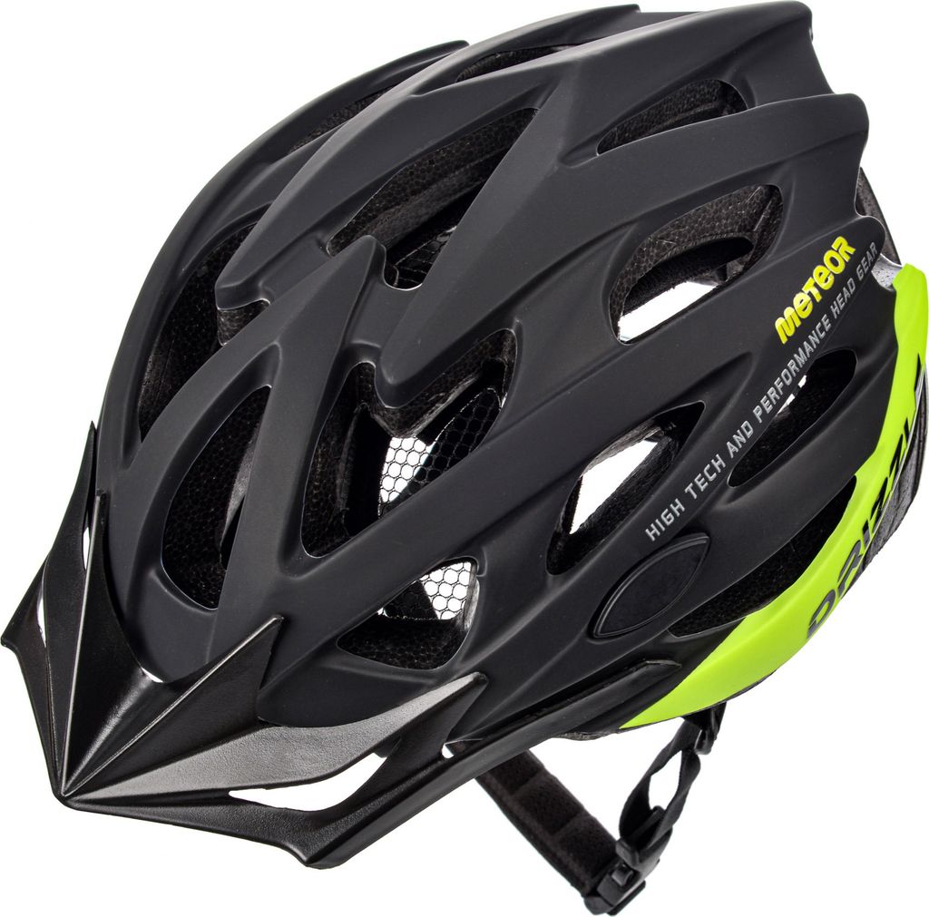 meteor Drizzle Fahrradhelm Herren Damen Kinder-Helm MTB rollerhelm M 55-58 cm schwarz/neongrün