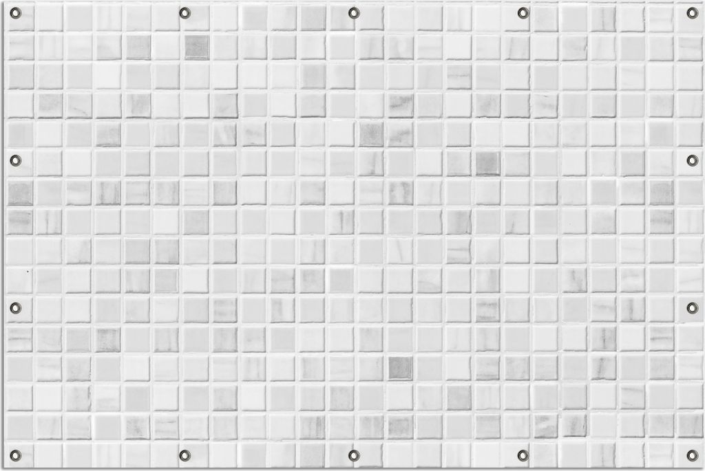 Wallario Outdoor-Poster für Garten oder Balkon, Motiv Fliesen im Bad weiß-grau, in ca. 120 x 180 cm