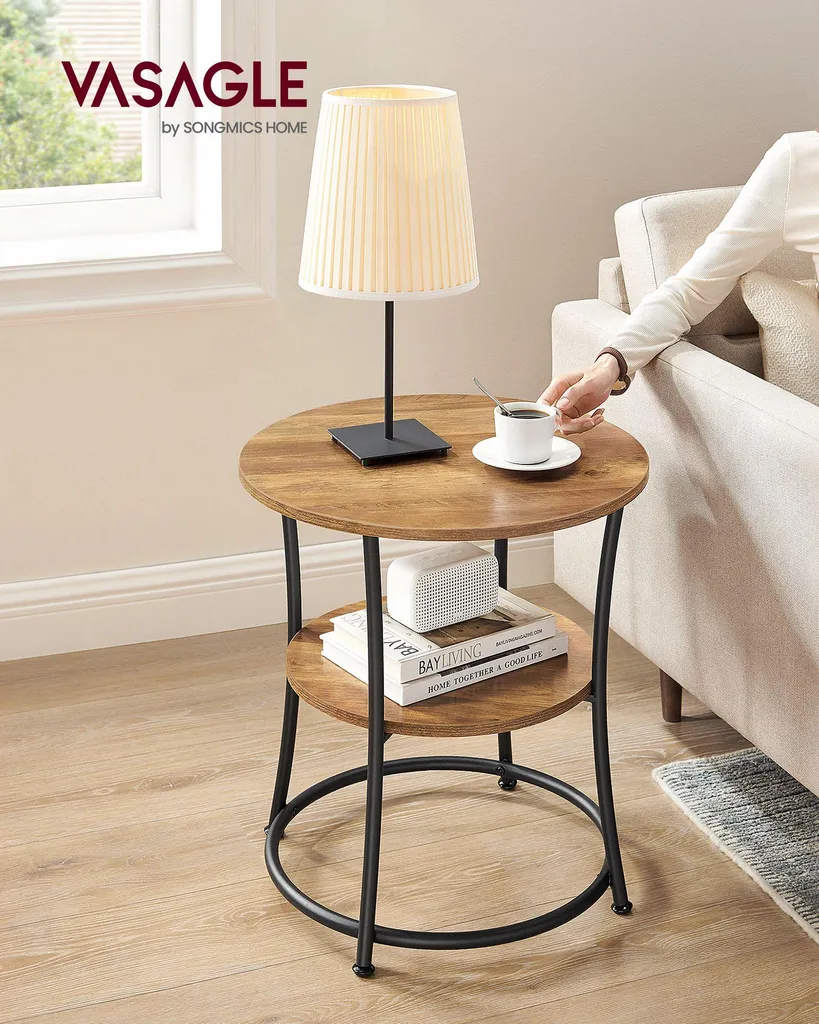 Table d'appoint robuste en acier double niveau étagère en métal