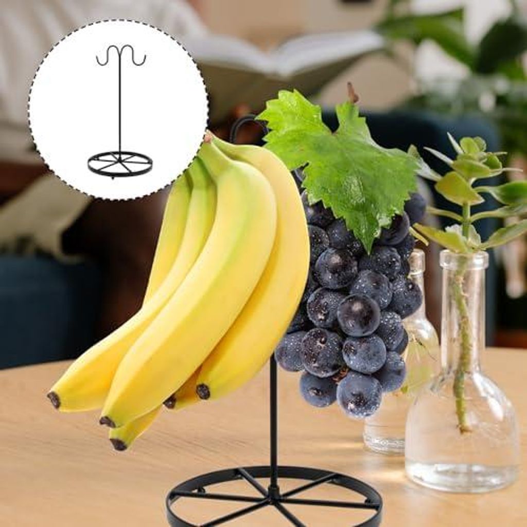 Bananenhalter aus Eisen mit Obstkorb und Hängeregal für Küche und Wohnzimmer, zur Obstaufbewahrung mit stabilem Stand und geometrischem Hohlmuster