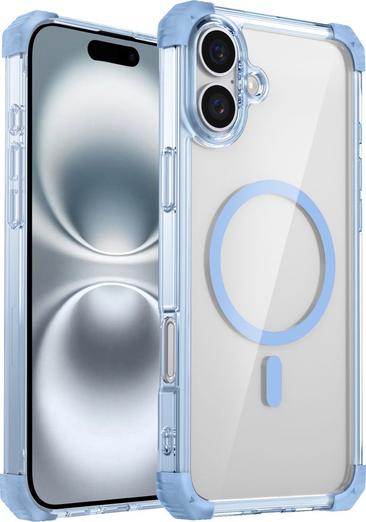 Magnetisch Hülle für iPhone 16 Plus Kompatibel mit Magsafe Stoßfest Militärschutz Transparente Handyhülle Blau