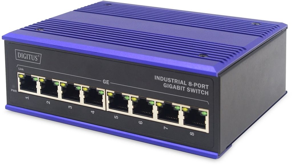 DIGITUS 8 Port Gigabit Ethernet Netzwerk Switch, Industrial, Unmanaged