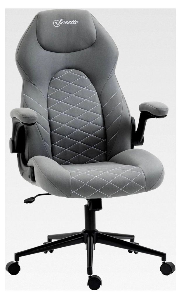 Ergonomischer Bürostuhl, Schreibtischstuhl mit Wippfunktion, verstellbaren Armlehnen und weichem Kissen, Mikrofasertuch, Hellgrau