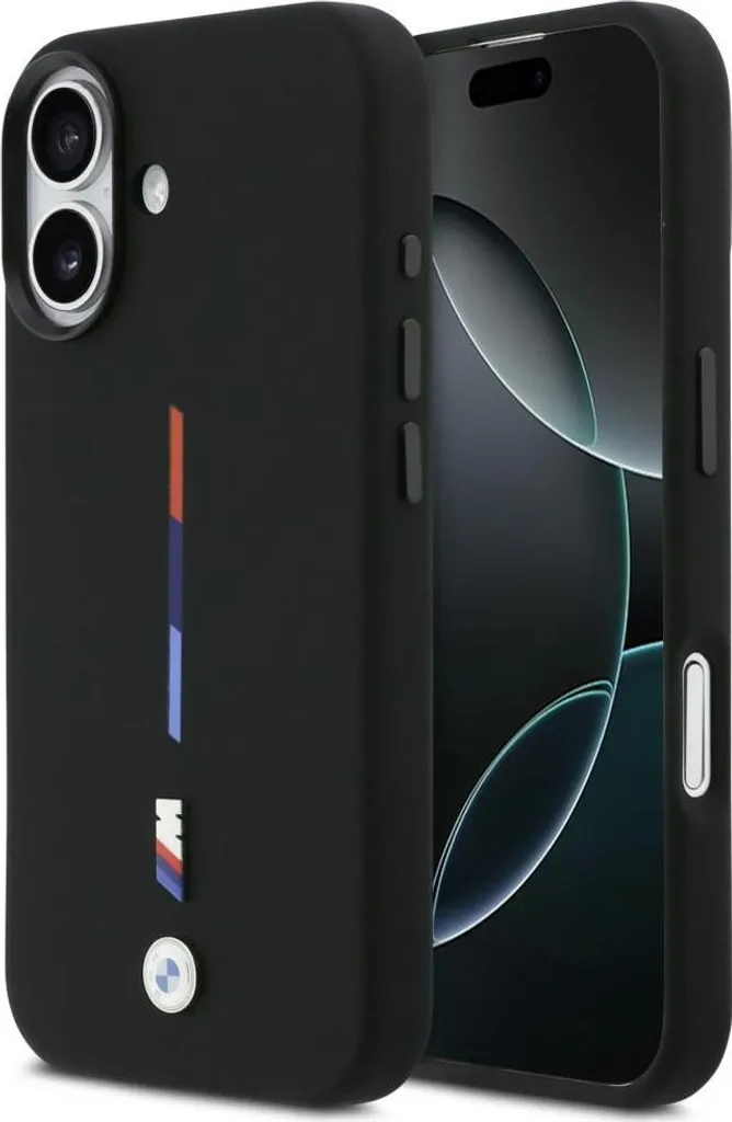 Cover Custodia iPhone 17 BMW MagSafe silicone nero Logo Tricolore metallo