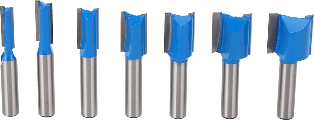 7-teiliges Set gerader Fräser mit 8-mm-Schaft, Doppelnut, Hartmetall, für Holzbearbeitung
