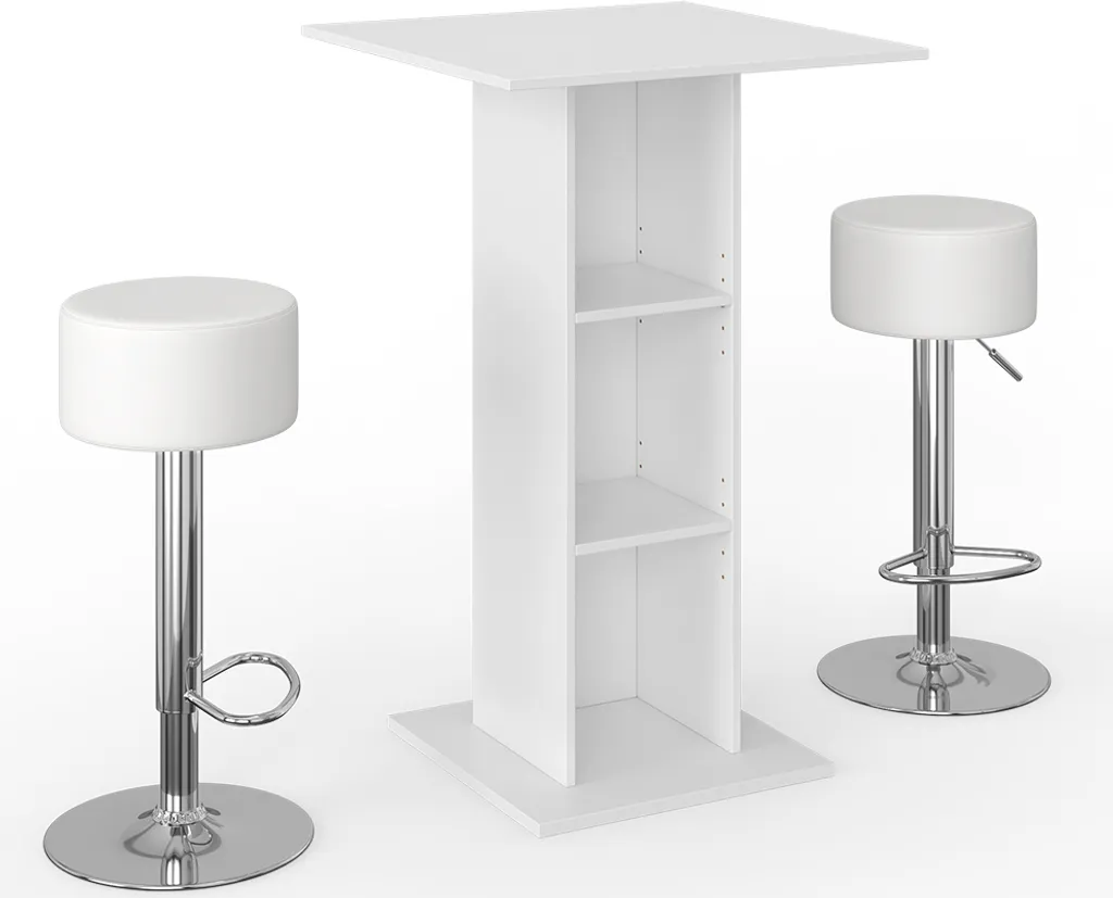 Mange-debout Blanc Vicco Rodeo 70x70 cm avec 2 Chaises de Bar Hautes