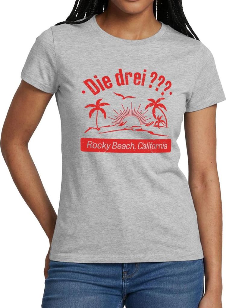 Spreadshirt Die Drei Fragezeichen Rocky Beach California Frauen T-Shirt, L, Grau meliert