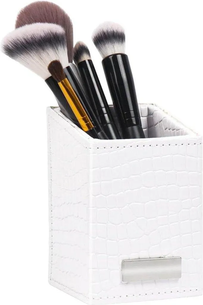 Pot à pinceaux maquillage de voyage en cuir blanc pour transport