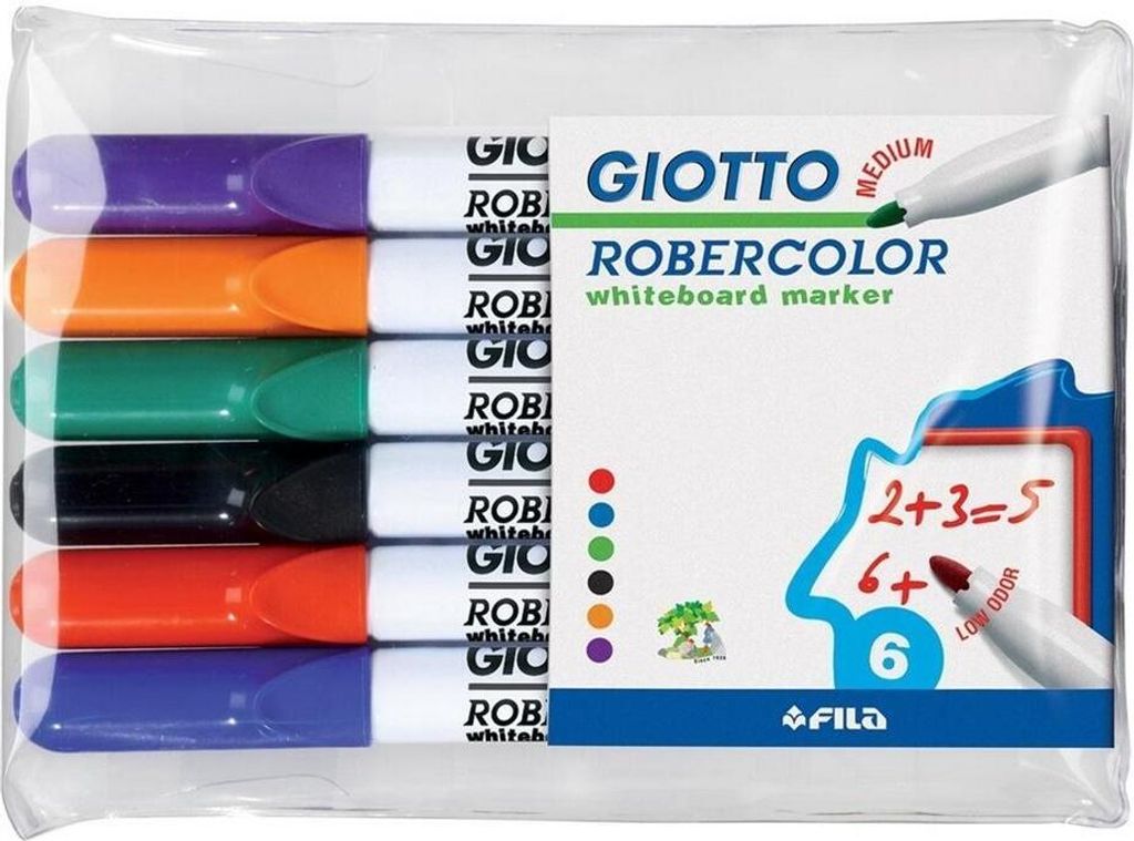 Giotto - Robercolor Whiteboardmarker, mittelgroß, runde Spitze, 6er-Pack, farblich sortiert