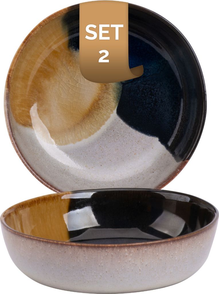 2 x Palmer Aquarel Schale, Steingut farbig, Ø 17,5 cm, 0,8 Liter für ein 2 Pers Gedeck, mediterran, spülmaschinenfest, Form und Oberfläche kuns...