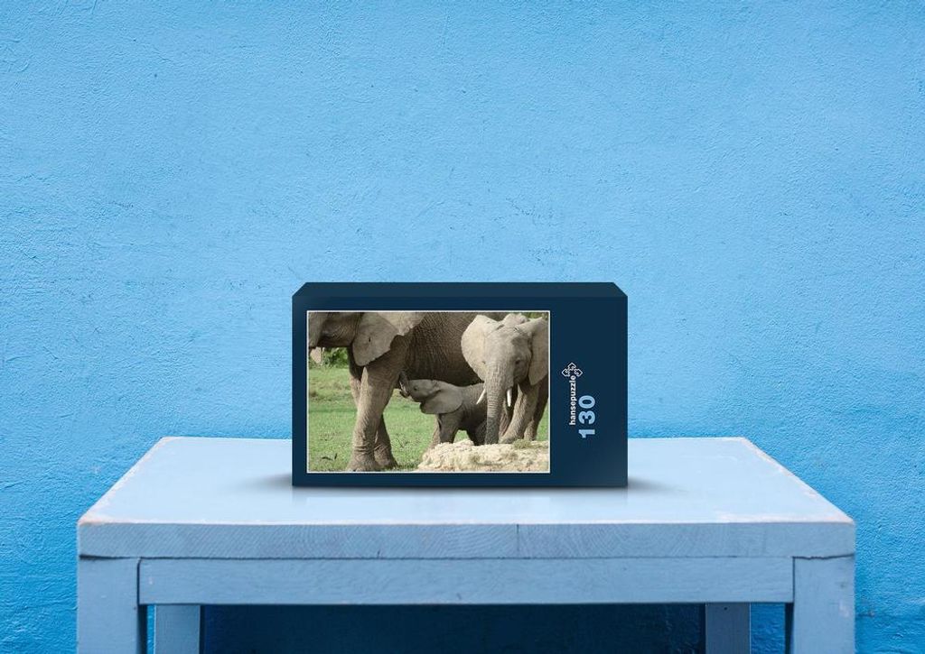 hansepuzzle 81507 - Elefantenfamilie Puzzle, 130 Teile, Natur, 28,7 x 20,0cm mit hochwertiger Aufbewahrung, Kartonbox & Beutel