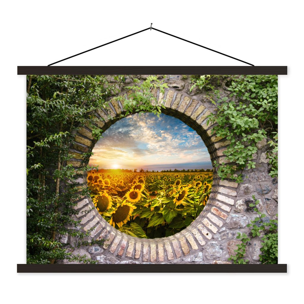 MuchoWow Textilposter Sonnenblumen - Ansicht - Blumen - Sonne 150x113 cm mit schwarzem Rahmen - Wohnzimmer