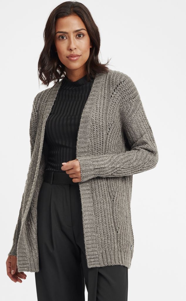 OXMO OXClea Damen Lange Strickjacke Lochstrick Cardigan Strickcardigan