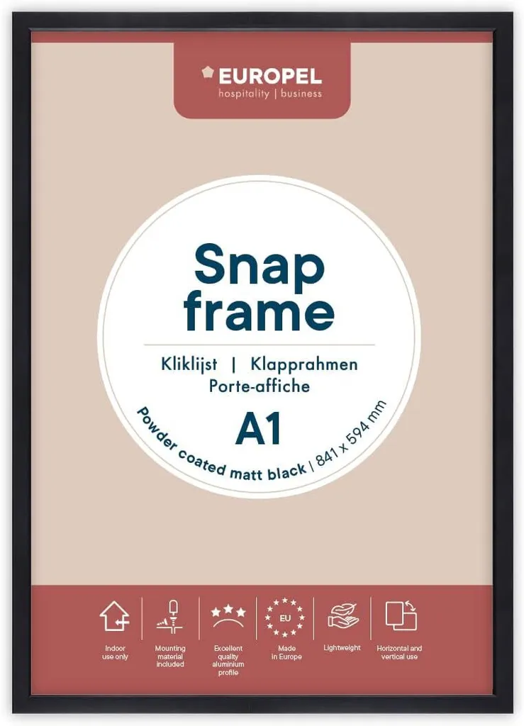 Porte-affiche mural A1 noir à cadre clippant pour publicité et bureau