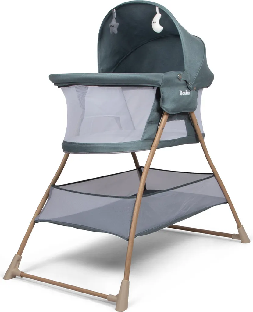 Berceau Baninni Lilia Vert avec Parois Respirantes et Matelas Moelleux