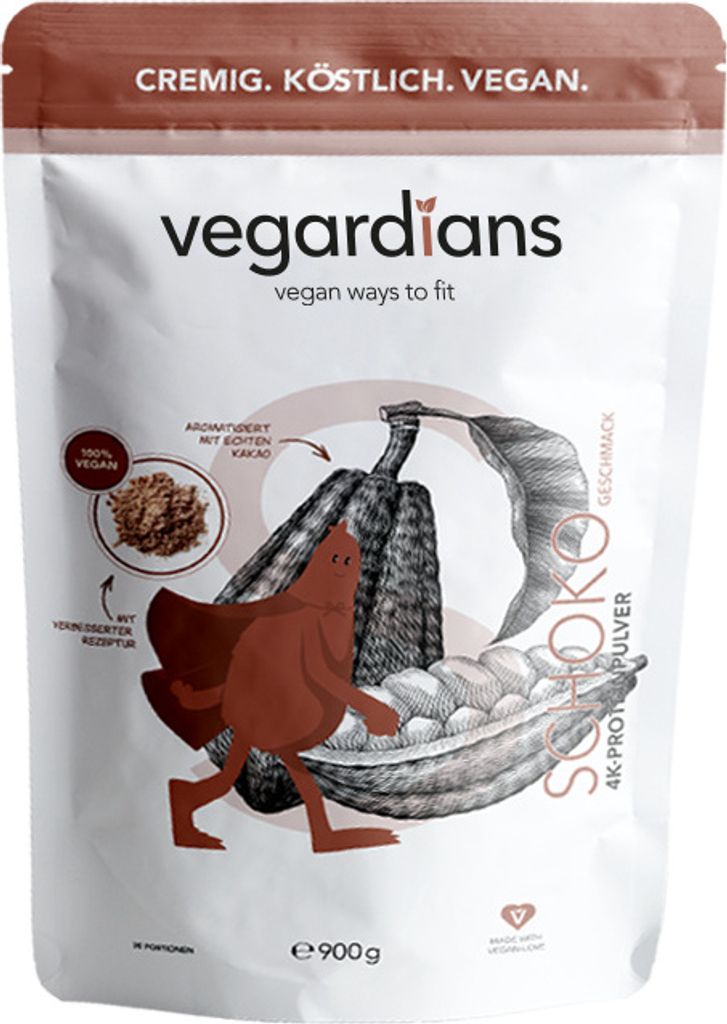 VEGARDIANS Innovatives Veganes Proteinpulver SCHOKO (900g) - echter Kakao - Cremig, Lecker & gut löslich ideal zum Genießen - Soja- & Weizenfrei
