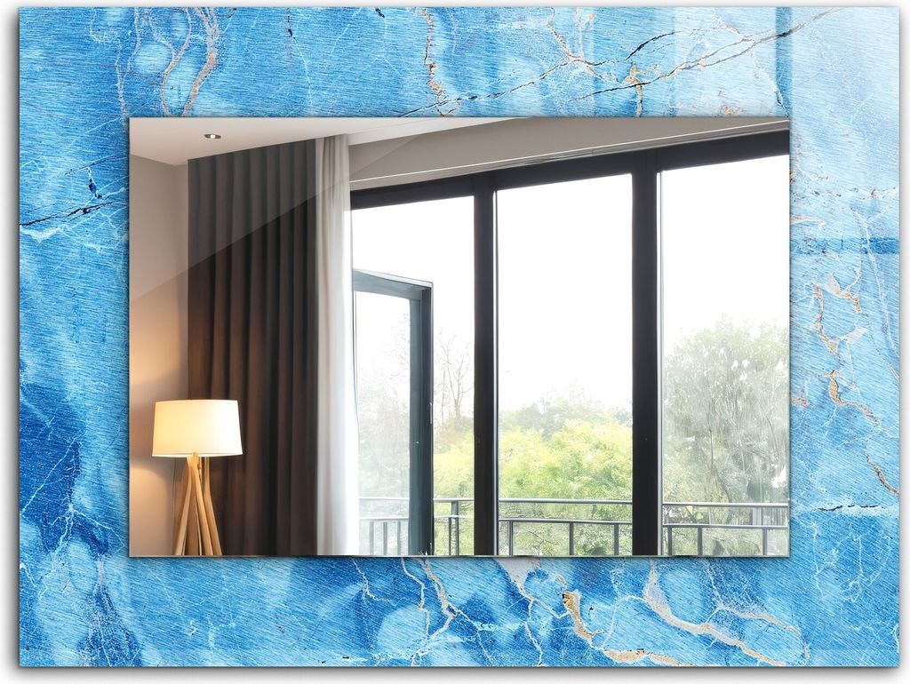 Bedruckter Spiegel - Wandspiegel - Dekorativer - Modern - 80x60 cm - Blaues Marmormuster
