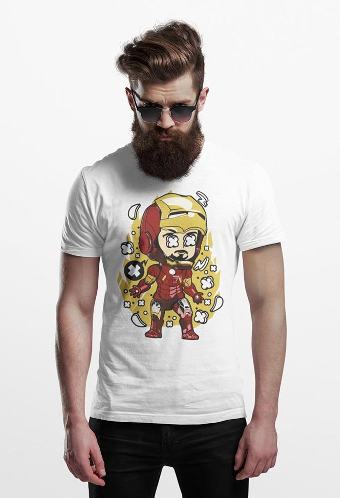 D&B Férfi Uni Polo PC00025 Iron Man Weiß-Größe L