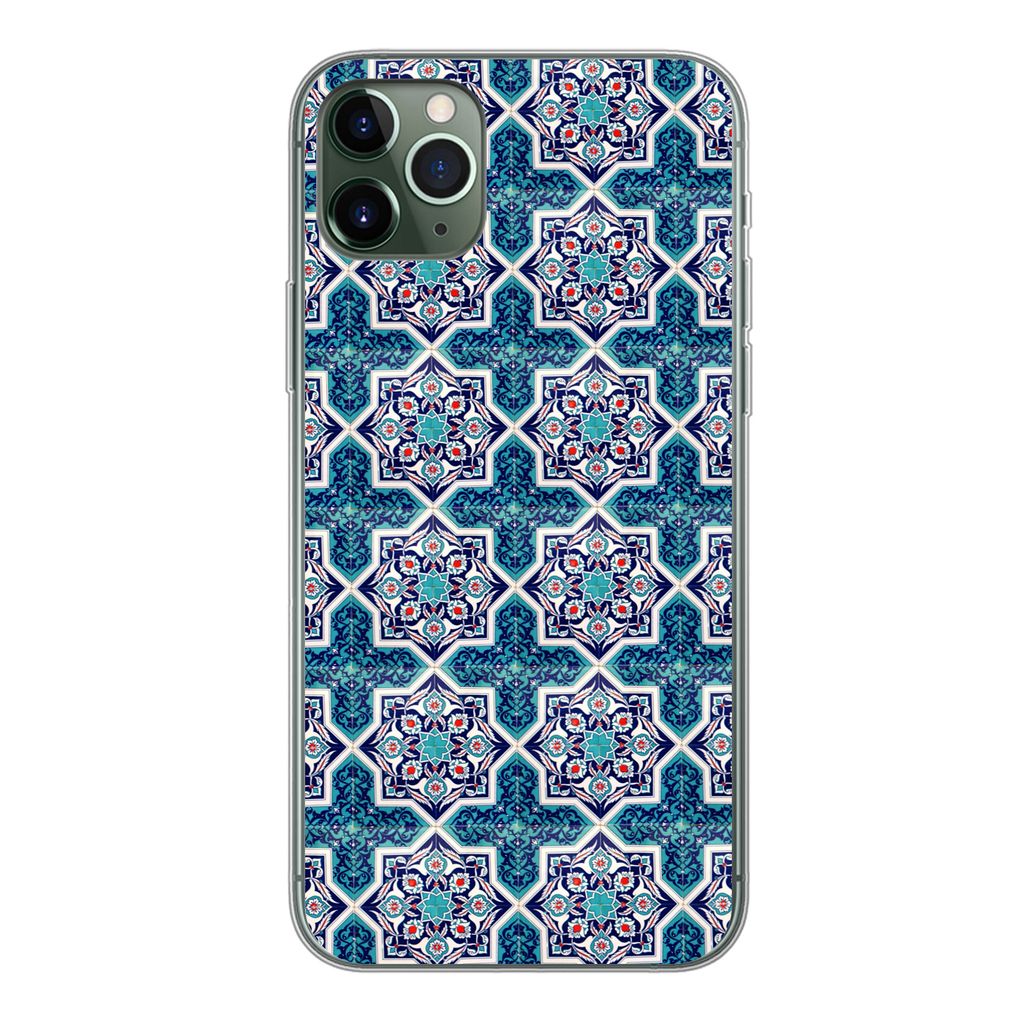 MuchoWow Handyhülle Schutzhülle Hülle für iPhone 11 Pro Max Ein marokkanisches Mosaikfliesenmuster, bei dem hauptsächlich die Farbe Blau ver...