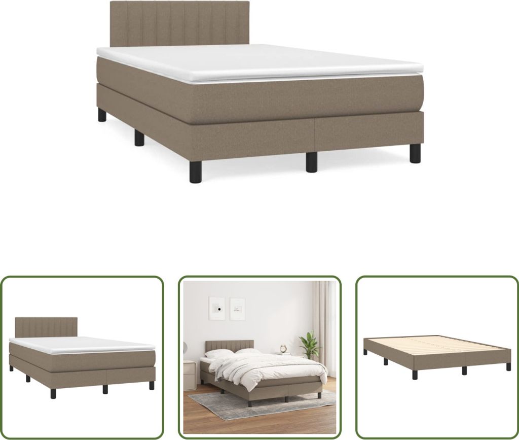 The Living Store Boxspringbett mit Matratze Taupe 120x190 cm Stoff