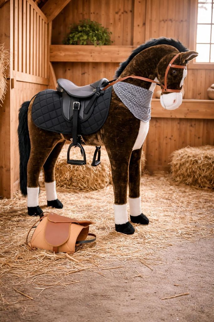 Sweety Toys 14132 Stehpferd Standpferd Reittier Plüschpferd Reitpferd 110 cm inkl. Sattel mit Steigbügeln