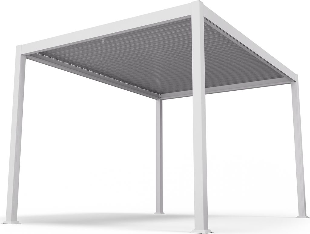 Blumfeldt Pavillon 3x4, Wasserdicht Stabil Winterfest, Lamellendach aus Verzinktem Stahl, Pulverbeschichteter Aluminiumrahmen, Wetterfest, Weiß