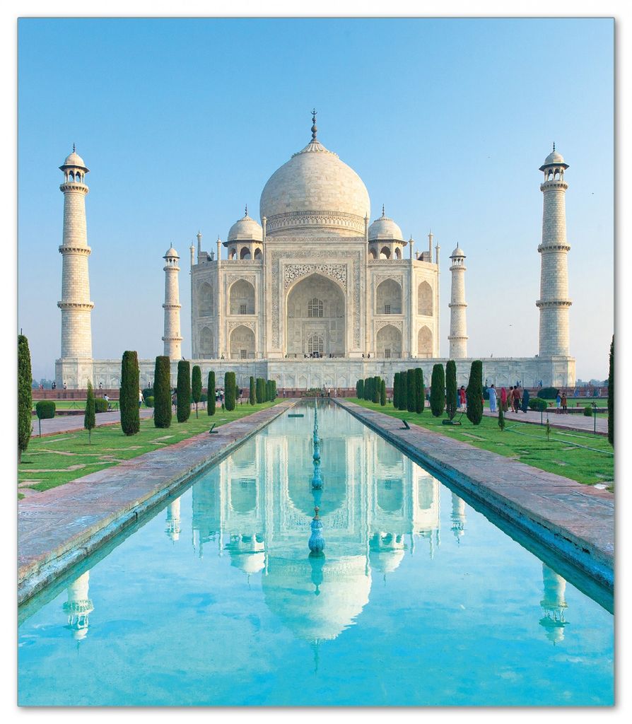 Wallario Herdabdeckplatte aus Glas, Größe 52 x 60 cm 1-teilig, Motiv Taj Mahal - Mausoleum in Indien