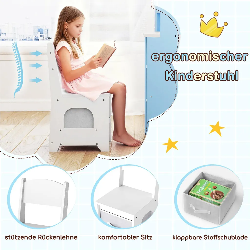 Coiffeuse enfant LED avec 8 compartiments de rangement et miroir d'angle - 7