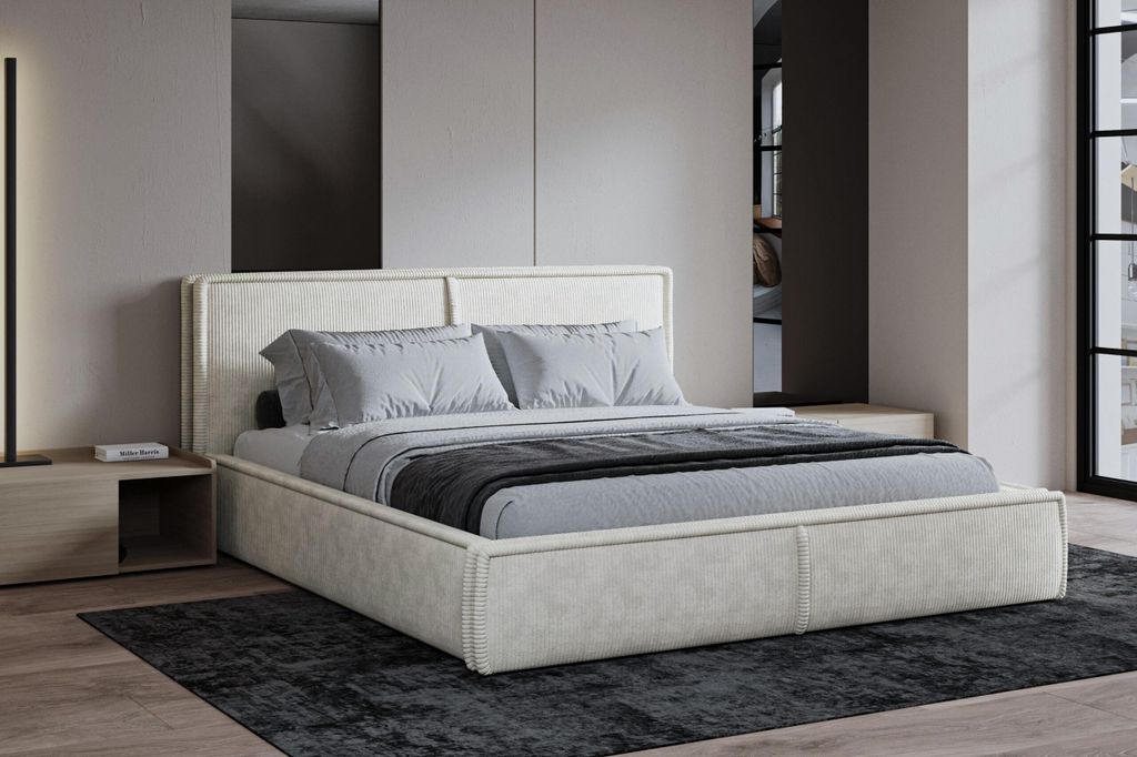 MOEBLO Polsterbett Bett 04 – Doppelbett mit Cord Bezug, Produktbild 