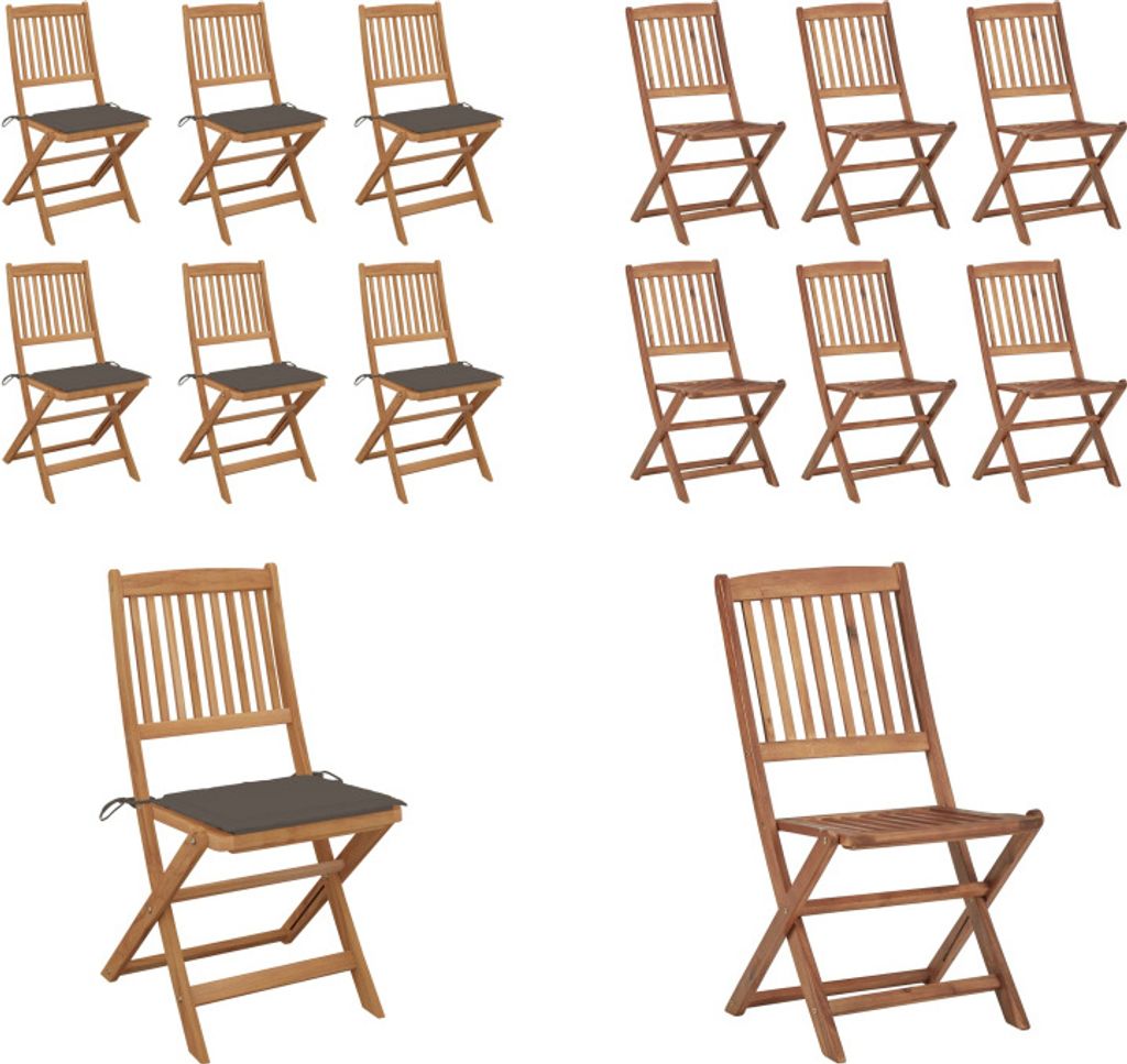 vidaXL Klappbare Gartenstühle 6 Stk. mit Kissen Massivholz Akazie - Gartenstuhl - Gartenstühle - Klappstuhl - Klappstühle